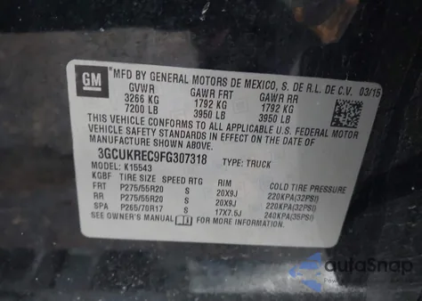 2015 Chevrolet Silverado 1500 1Lt из США, поврежденный, VIN 3GCUKREC9FG307318